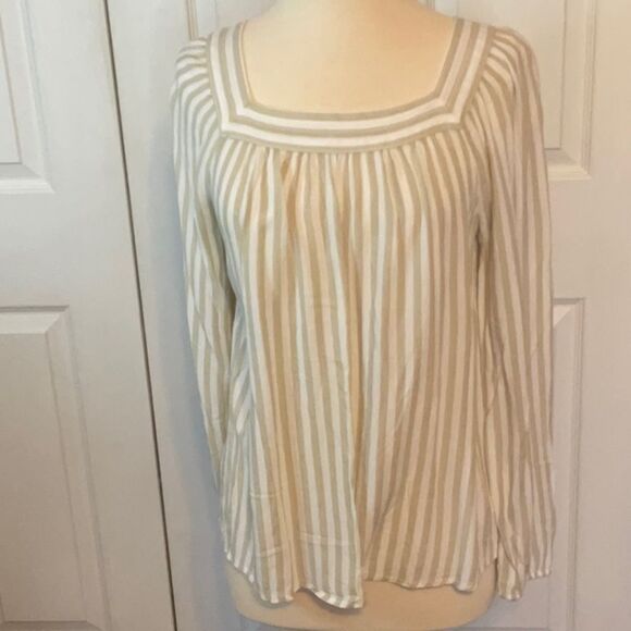 LC Lauren Conrad Tan White Striped Top Medium - Picture 1 of 5